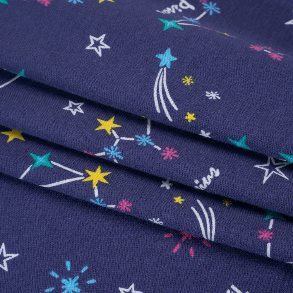 Stretch Cotton and Modal Jersey - Navy, White and Multicolor Zodiac Stars - Deadstock Stretch Cotton and Modal Jersey - Navy, White and Multicolor Zodiac Stars - Deadstock