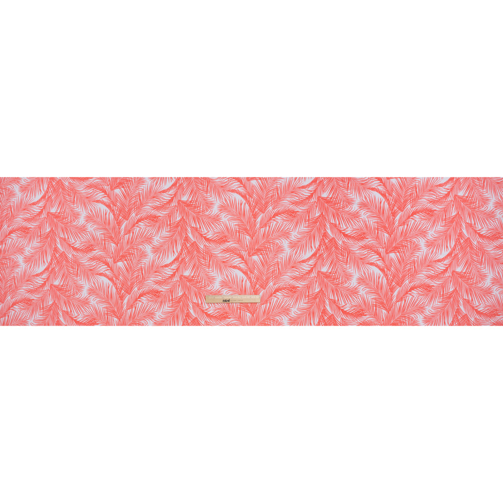 Stretch Polyester ITY Jersey Print - Coral Pink and White Palm Fronds - Deadstock Stretch Polyester ITY Jersey Print - Coral Pink and White Palm Fronds - Deadstock