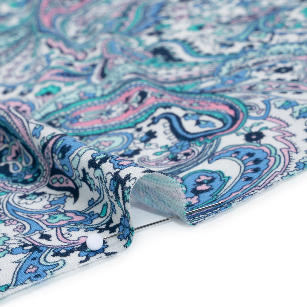 Stretch Rayon Jersey Print - Blue, Mint Green and Pink Paisley - Deadstock Stretch Rayon Jersey Print - Blue, Mint Green and Pink Paisley - Deadstock