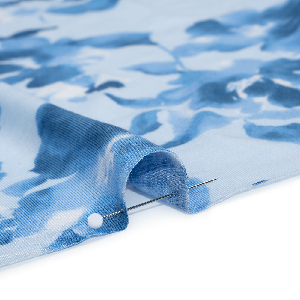 Stretch Rayon Jersey Print - Blue Tonal Watercolor Floral - Deadstock Stretch Rayon Jersey Print - Blue Tonal Watercolor Floral - Deadstock
