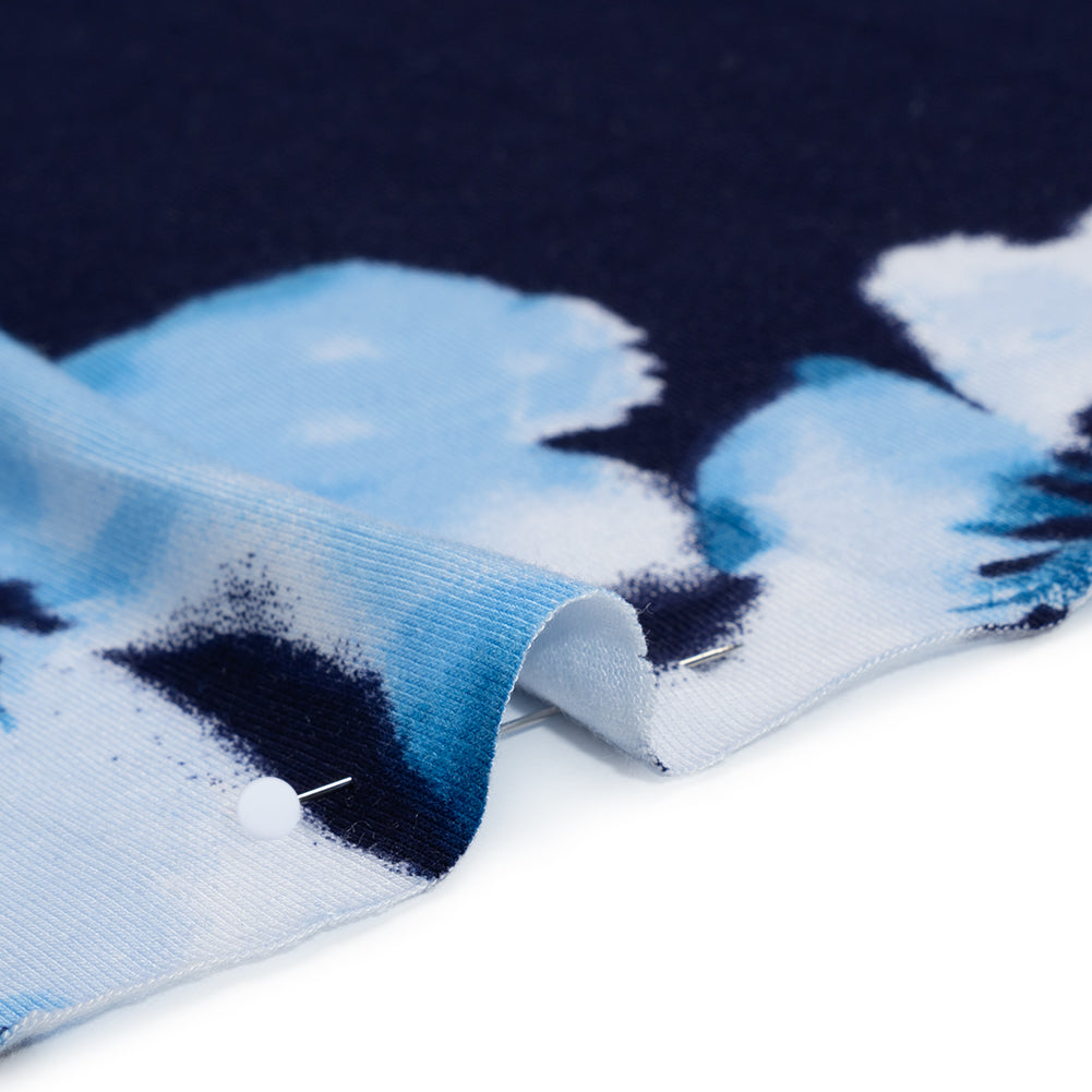 Stretch Rayon Jersey Print - Navy, Blue and White Watercolor Floral - Deadstock Stretch Rayon Jersey Print - Navy, Blue and White Watercolor Floral - Deadstock