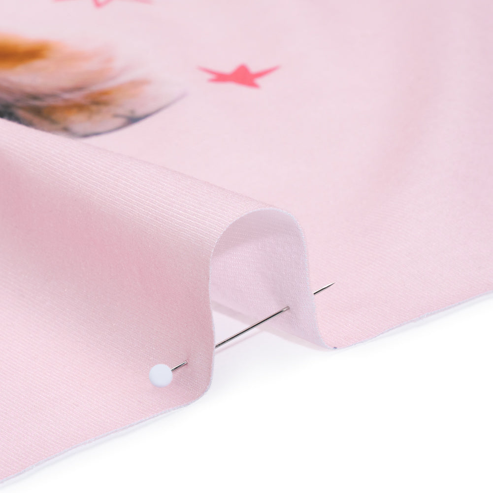 Recycled Polyester Jersey Panel - Pink, White and Ginger Not Tired Orange Cat - Deadstock Recycled Polyester Jersey Panel - Pink, White and Ginger Not Tired Orange Cat - Deadstock