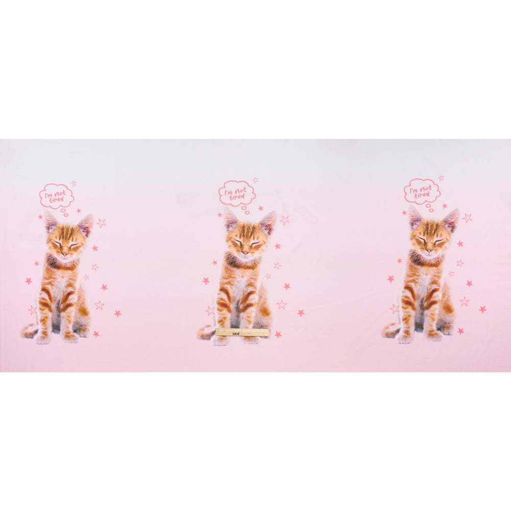 Recycled Polyester Jersey Panel - Pink, White and Ginger Not Tired Orange Cat - Deadstock Recycled Polyester Jersey Panel - Pink, White and Ginger Not Tired Orange Cat - Deadstock