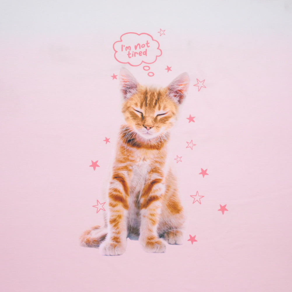 Recycled Polyester Jersey Panel - Pink, White and Ginger Not Tired Orange Cat - Deadstock Recycled Polyester Jersey Panel - Pink, White and Ginger Not Tired Orange Cat - Deadstock