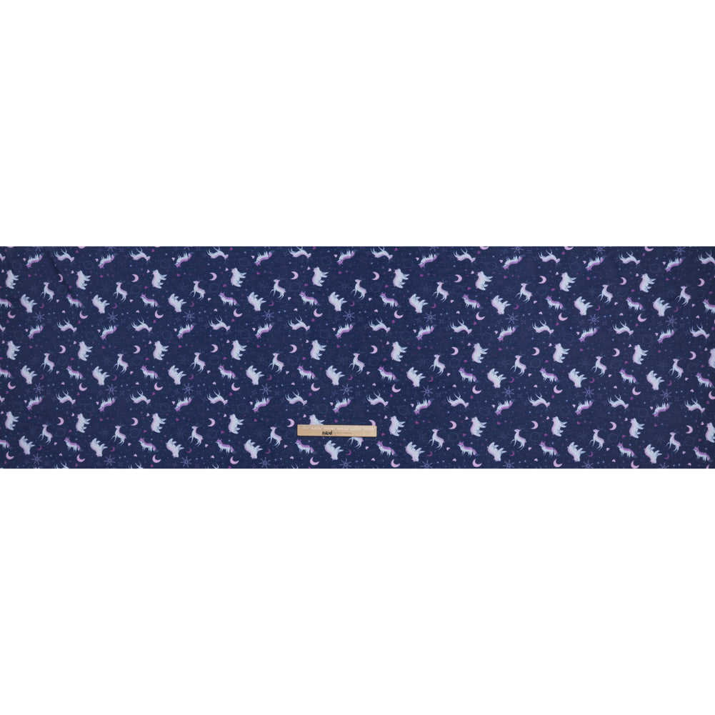 Recycled Polyester Jersey Print - Navy, Purple and White Celestial Animals - Deadstock Recycled Polyester Jersey Print - Navy, Purple and White Celestial Animals - Deadstock
