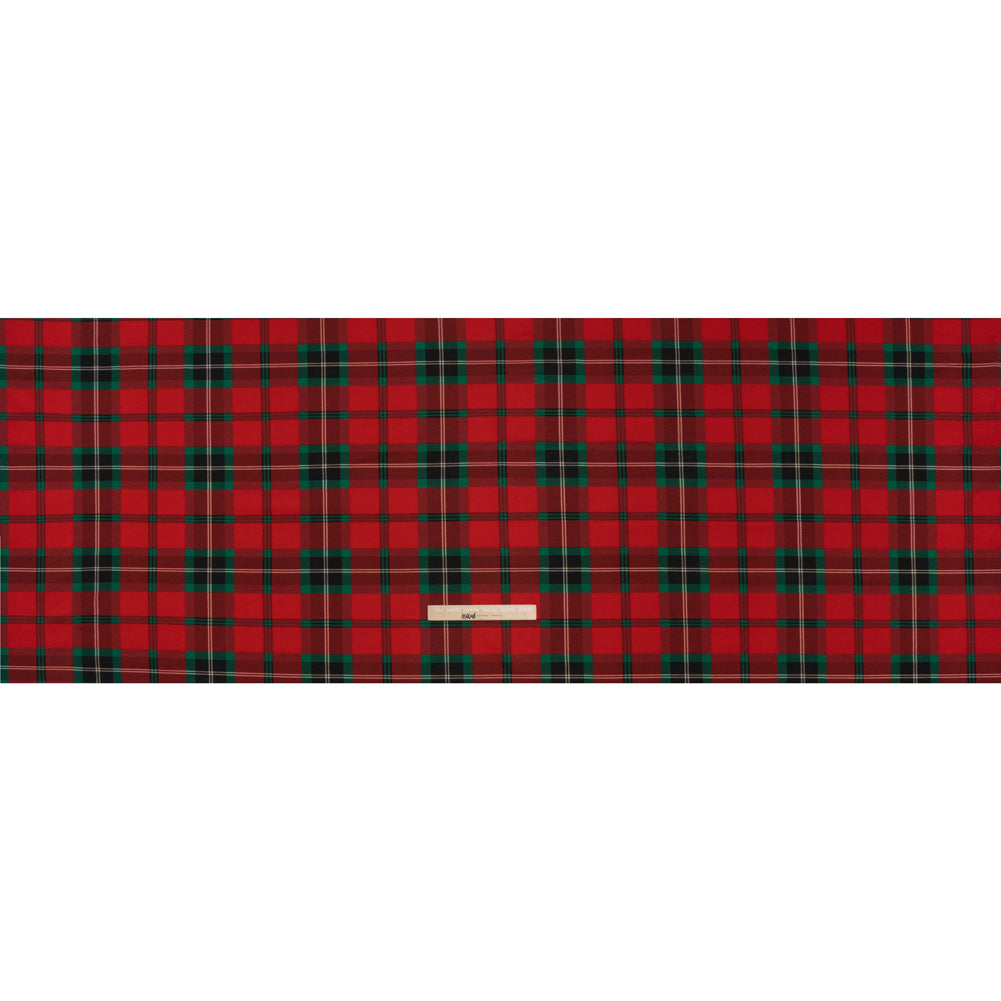 Cotton and Polyester Jersey Print - Red, Green and Black Holiday Tartan Plaid - Deadstock Cotton and Polyester Jersey Print - Red, Green and Black Holiday Tartan Plaid - Deadstock