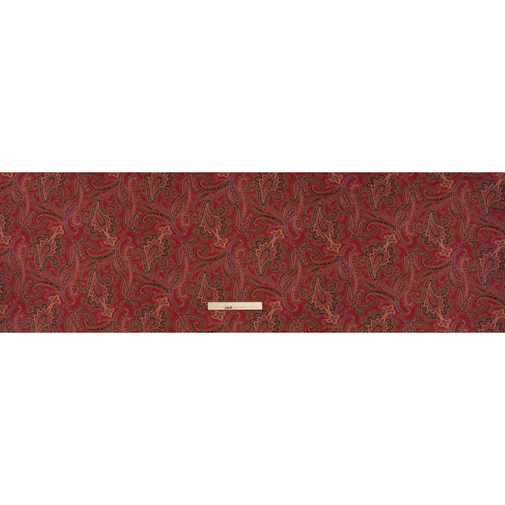 Cotton and Polyester Jersey Print - Dark Red, Green and Gold Paisley - Deadstock Cotton and Polyester Jersey Print - Dark Red, Green and Gold Paisley - Deadstock