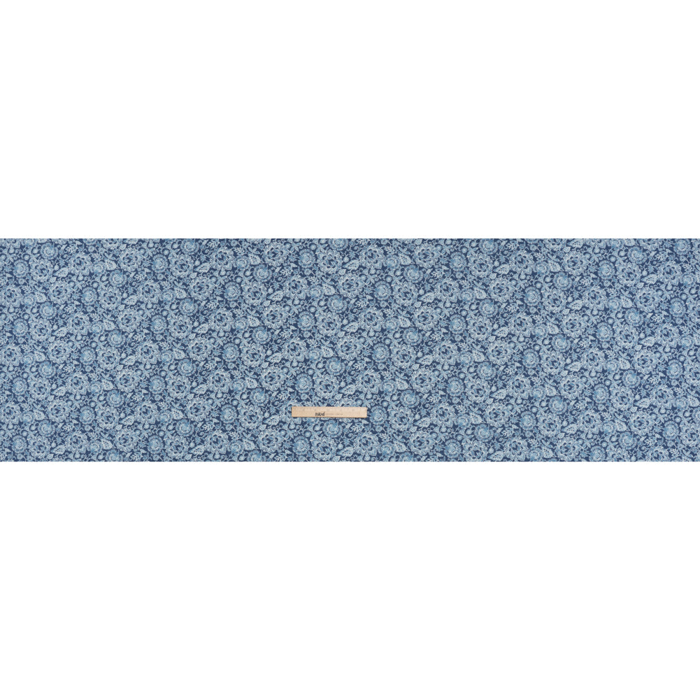 Cotton and Polyester Jersey Print - Dark Blue, Country Blue and White Floral - Deadstock Cotton and Polyester Jersey Print - Dark Blue, Country Blue and White Floral - Deadstock