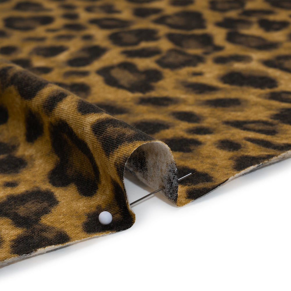 Cotton and Polyester Jersey Print - Dark Tan, Brown and Black Leopard Spots - Deadstock Cotton and Polyester Jersey Print - Dark Tan, Brown and Black Leopard Spots - Deadstock