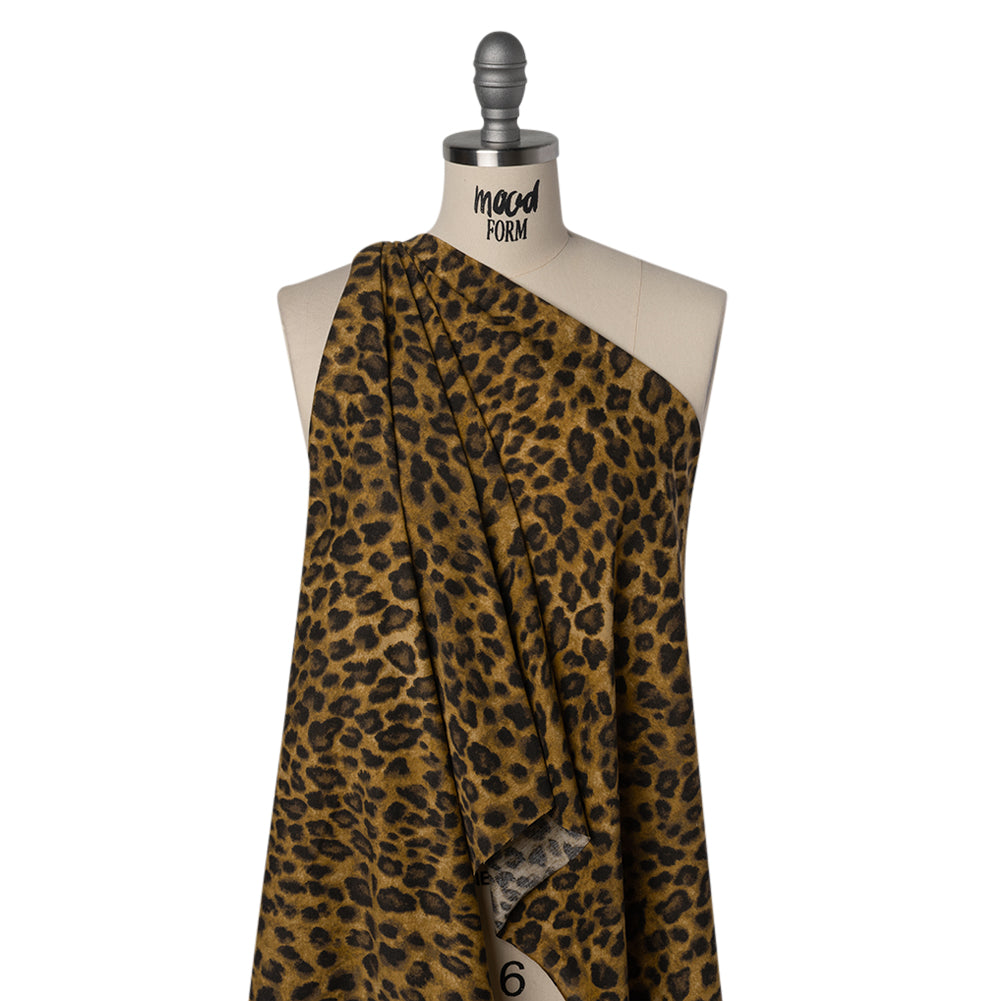 Cotton and Polyester Jersey Print - Dark Tan, Brown and Black Leopard Spots - Deadstock Cotton and Polyester Jersey Print - Dark Tan, Brown and Black Leopard Spots - Deadstock