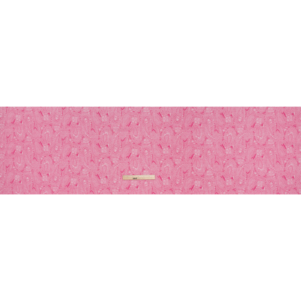 Cotton and Polyester Jersey Print - Hot Pink and White Paisley - Deadstock Cotton and Polyester Jersey Print - Hot Pink and White Paisley - Deadstock