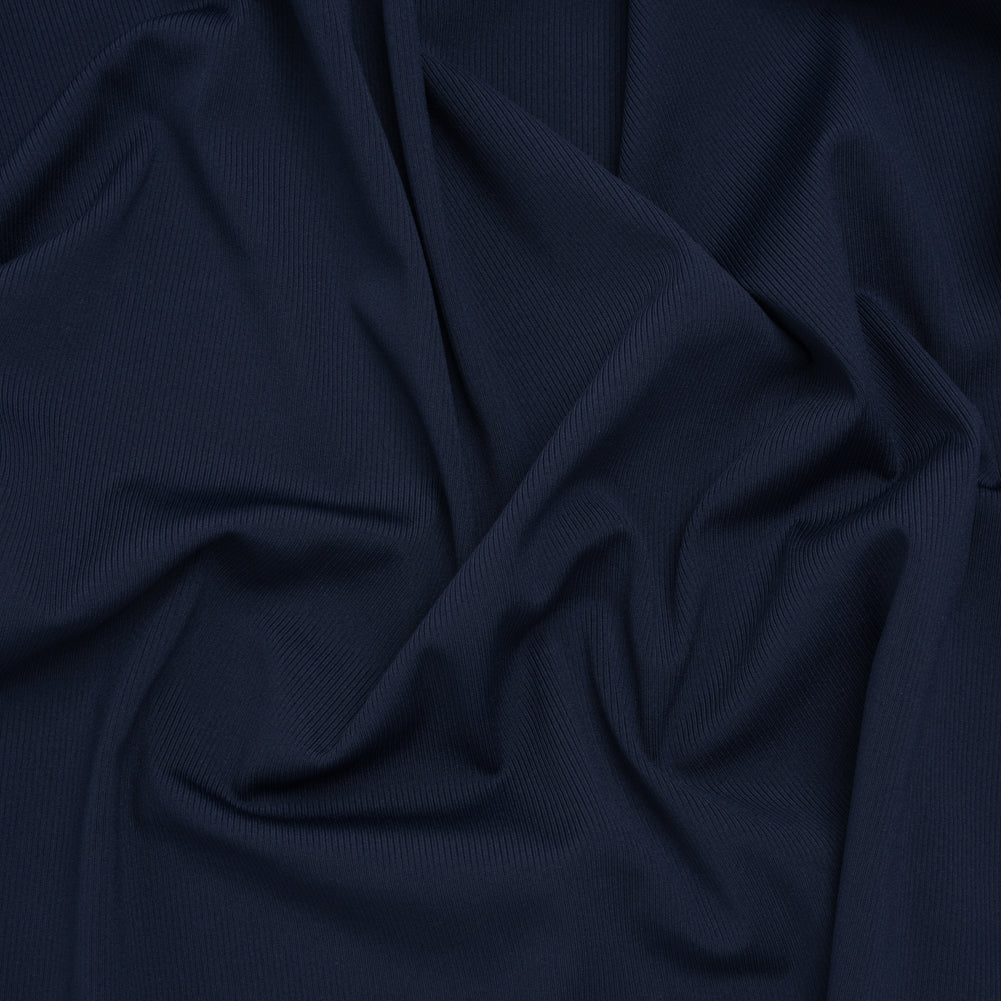 Stretch Polyester 1x1 Rib Knit - Navy Blue - Deadstock Stretch Polyester 1x1 Rib Knit - Navy Blue - Deadstock
