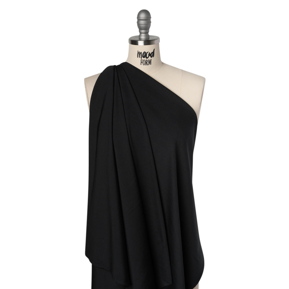 Stretch Recycled Polyester 1x1 Rib Knit - Jet Black - Deadstock Stretch Recycled Polyester 1x1 Rib Knit - Jet Black - Deadstock