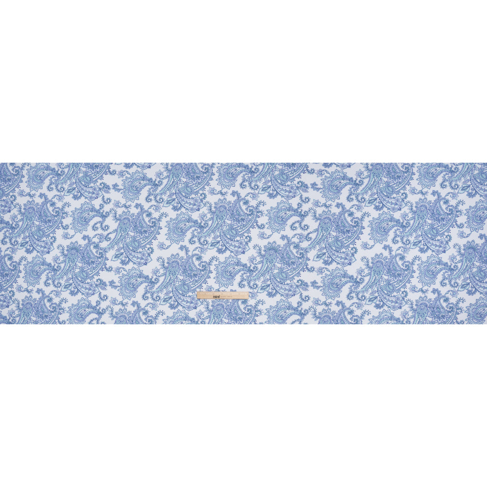 Cotton and Polyester Jersey Print - White, Blue and Mint Green Paisley - Deadstock Cotton and Polyester Jersey Print - White, Blue and Mint Green Paisley - Deadstock