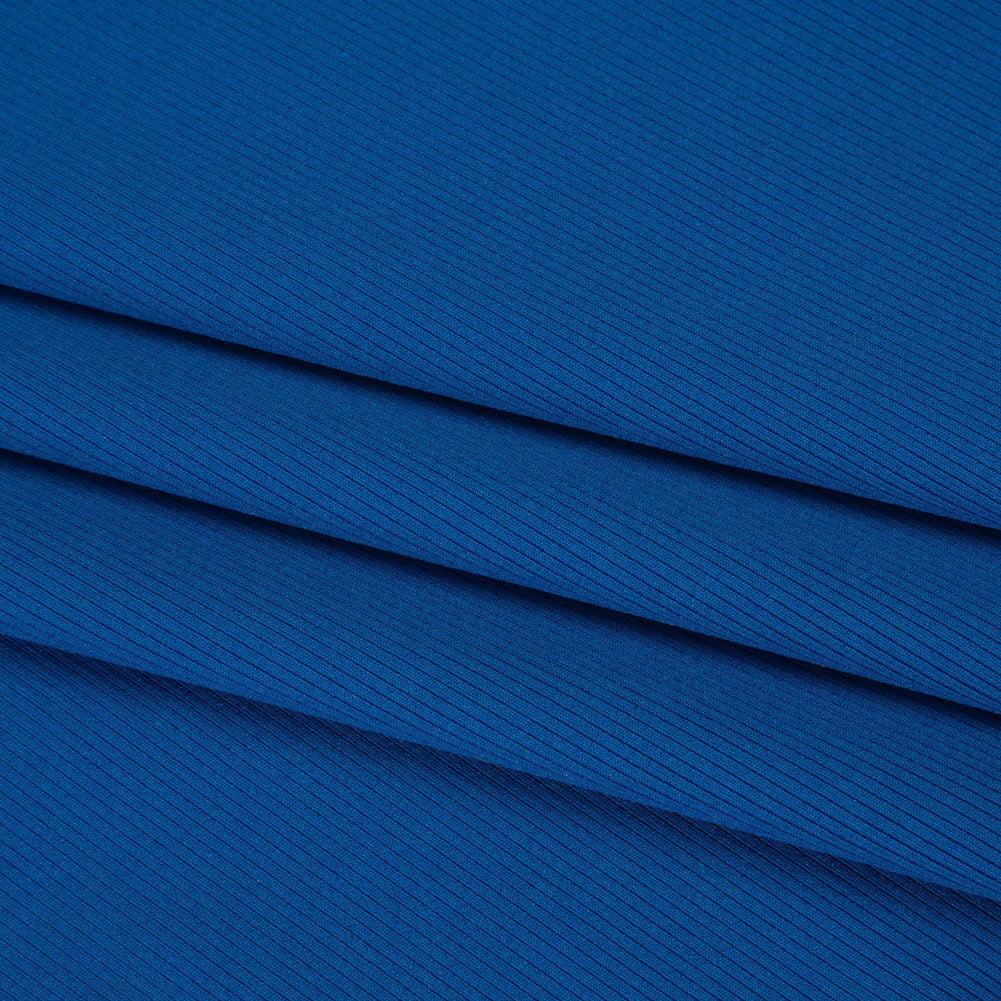 Stretch Recycled Polyester 1x1 Rib Knit - Royal Blue - Deadstock Stretch Recycled Polyester 1x1 Rib Knit - Royal Blue - Deadstock