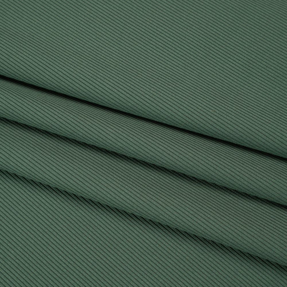 Stretch Recycled Polyester 1x1 Rib Knit - Mineral Green - Deadstock Stretch Recycled Polyester 1x1 Rib Knit - Mineral Green - Deadstock