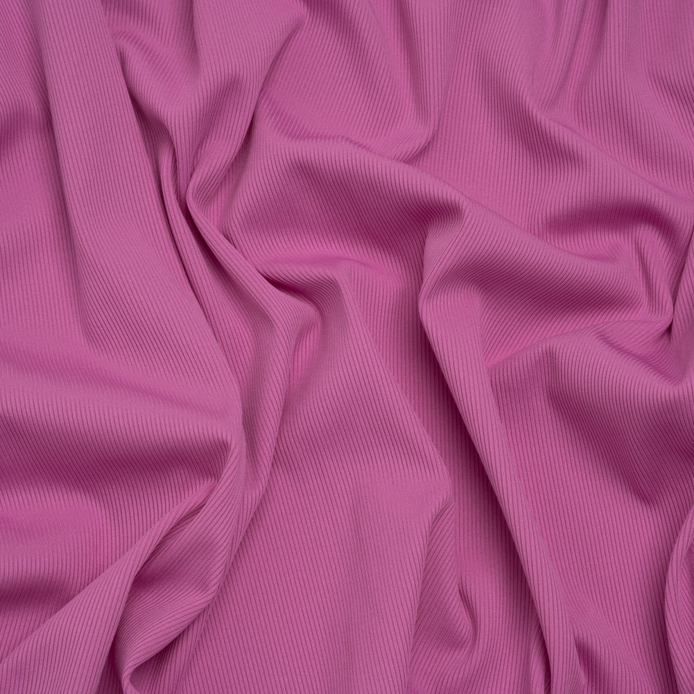 Stretch Recycled Polyester 1x1 Rib Knit - Fuchsia - Deadstock Stretch Recycled Polyester 1x1 Rib Knit - Fuchsia - Deadstock