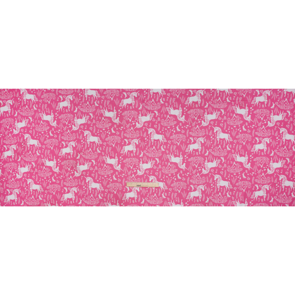 Recycled Polyester Jersey - Pink and White Unicorn Woodland - Deadstock Recycled Polyester Jersey - Pink and White Unicorn Woodland - Deadstock