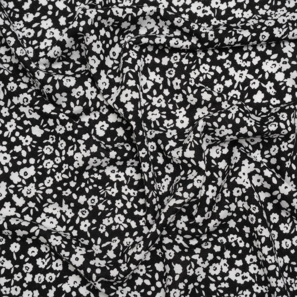 Stretch Rayon Jersey - Black and White Little Flowers - Deadstock Stretch Rayon Jersey - Black and White Little Flowers - Deadstock