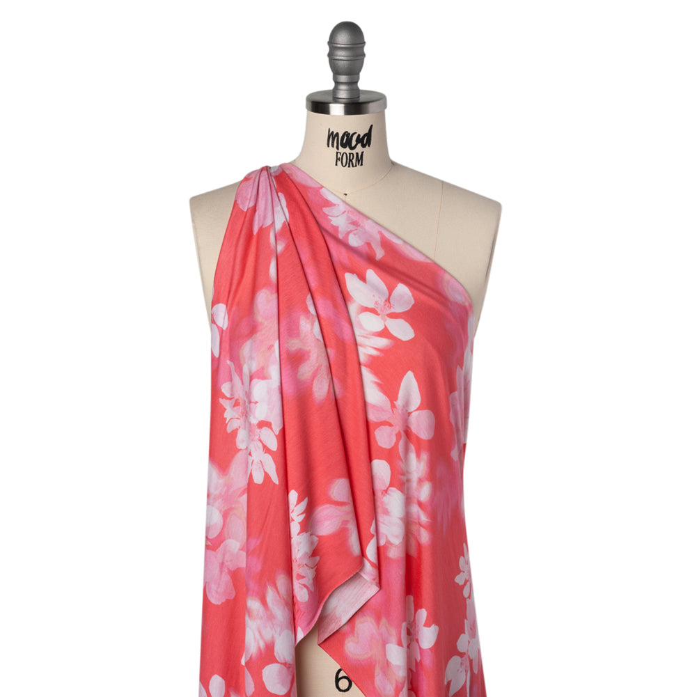 Stretch Rayon Jersey - Coral, Pink and White Soft Florals - Deadstock Stretch Rayon Jersey - Coral, Pink and White Soft Florals - Deadstock