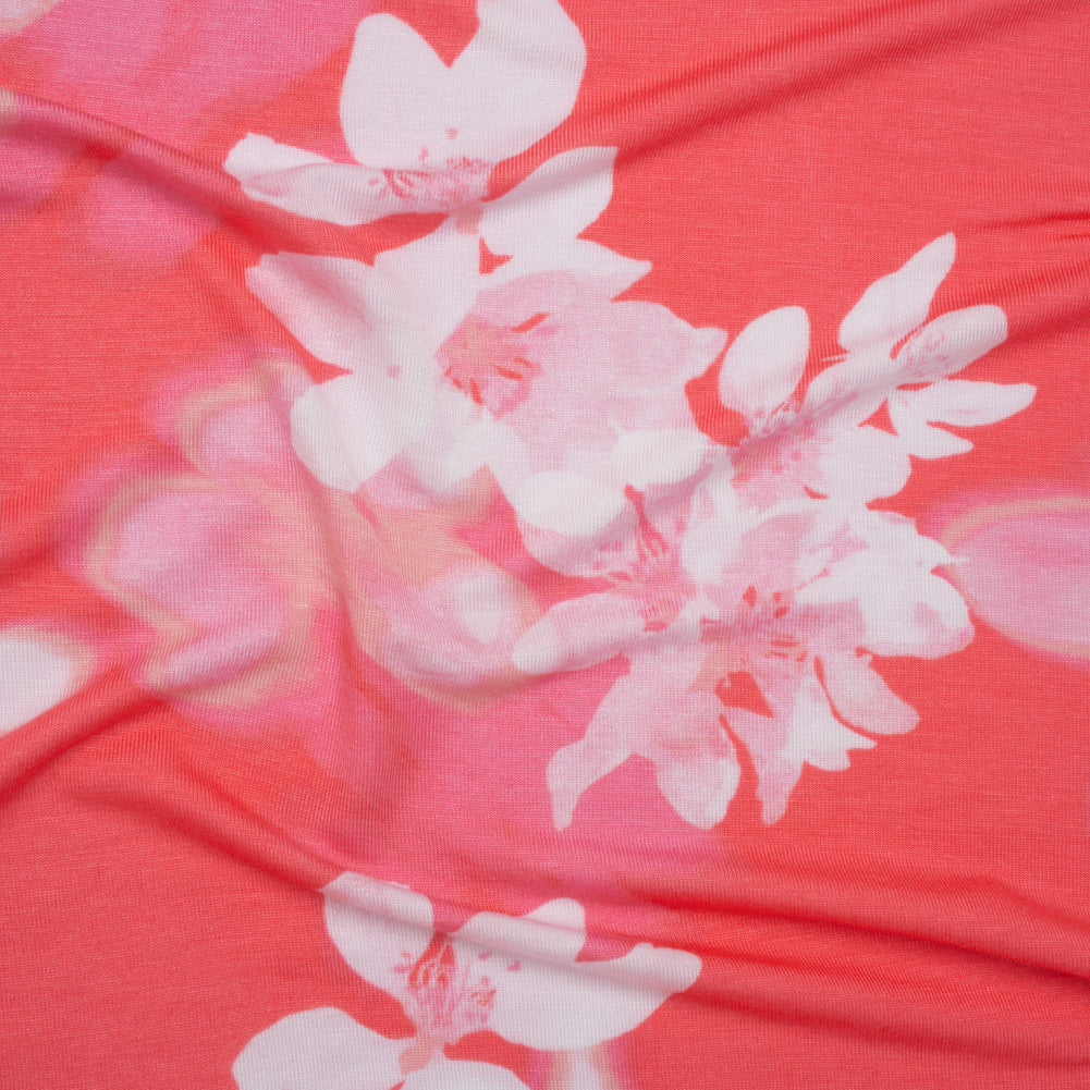 Stretch Rayon Jersey - Coral, Pink and White Soft Florals - Deadstock Stretch Rayon Jersey - Coral, Pink and White Soft Florals - Deadstock