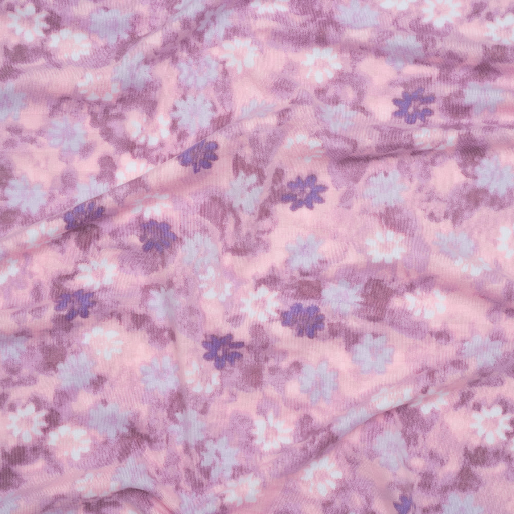 Stretch Polyester ITY Jersey - Lavender, Lilac and Muted Orchid Pink Florals - Deadstock Stretch Polyester ITY Jersey - Lavender, Lilac and Muted Orchid Pink Florals - Deadstock