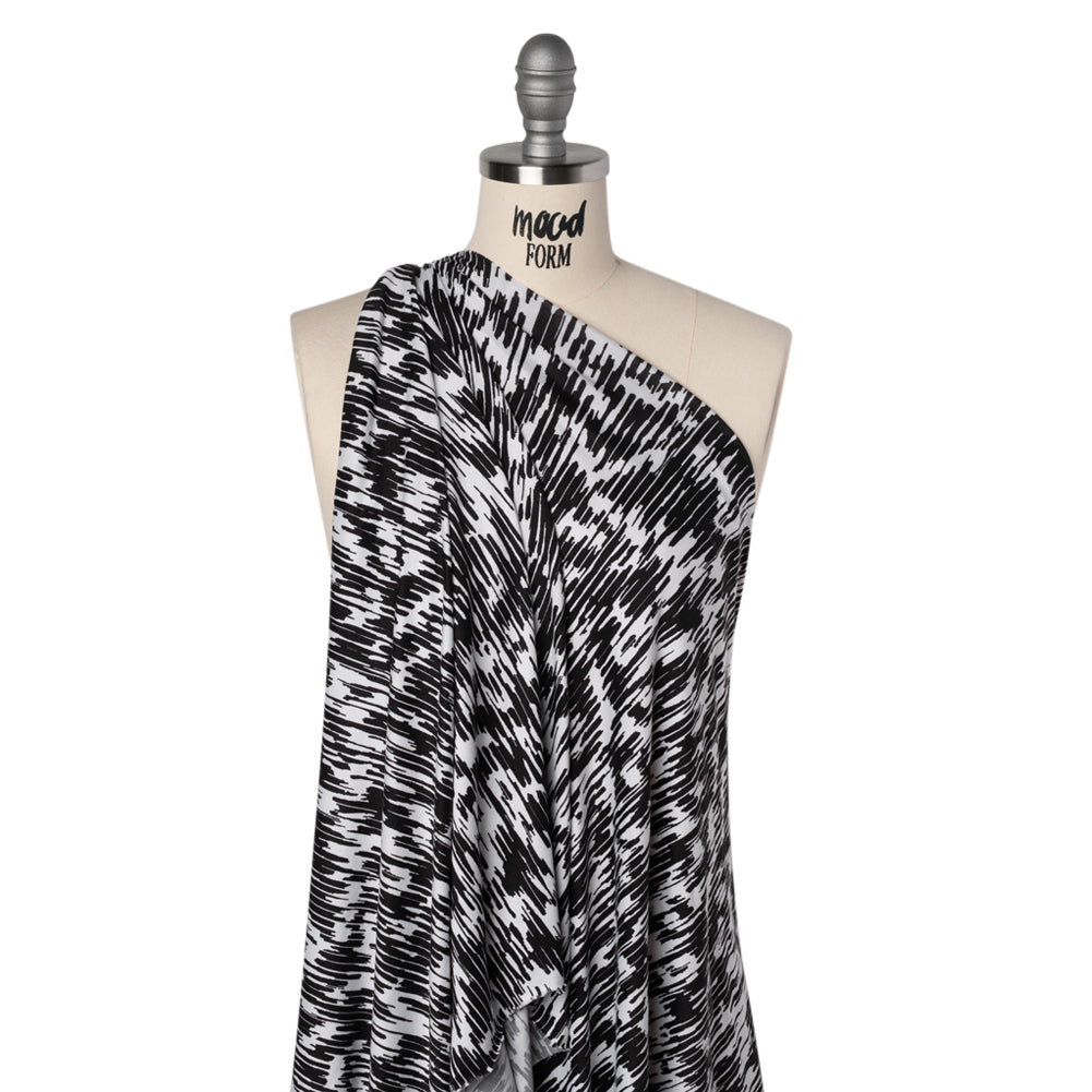 Stretch Polyester ITY Jersey - Black and White Abstract - Deadstock Stretch Polyester ITY Jersey - Black and White Abstract - Deadstock
