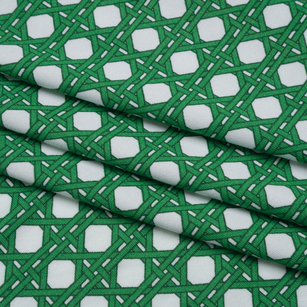 Stretch Polyester ITY Jersey - Kelly Green and White Wicker Basket Lattice - Deadstock Stretch Polyester ITY Jersey - Kelly Green and White Wicker Basket Lattice - Deadstock