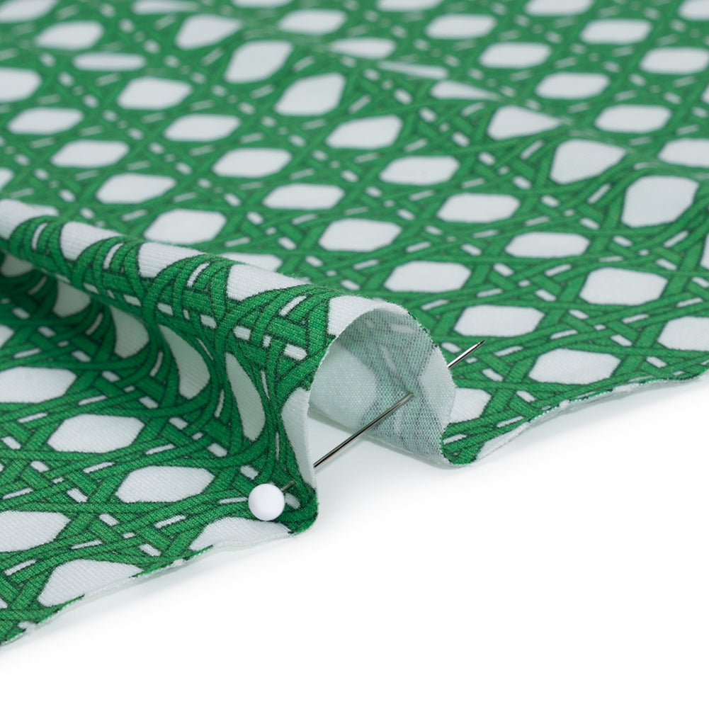Stretch Polyester ITY Jersey - Kelly Green and White Wicker Basket Lattice - Deadstock Stretch Polyester ITY Jersey - Kelly Green and White Wicker Basket Lattice - Deadstock