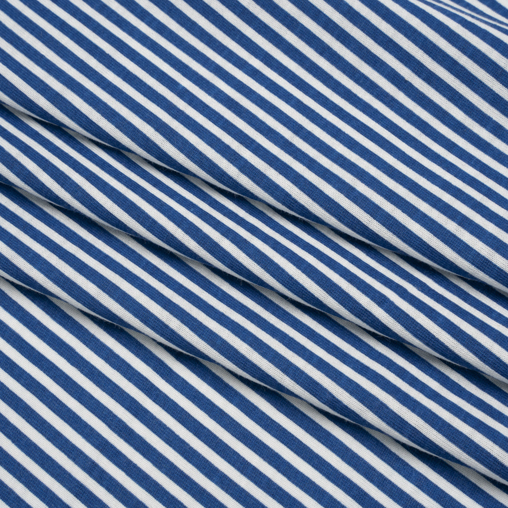 Cotton and Viscose Jersey - Cobalt Blue and White Candy Stripes - Deadstock Cotton and Viscose Jersey - Cobalt Blue and White Candy Stripes - Deadstock