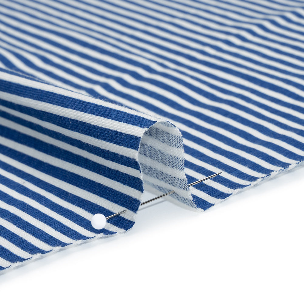 Cotton and Viscose Jersey - Cobalt Blue and White Candy Stripes - Deadstock Cotton and Viscose Jersey - Cobalt Blue and White Candy Stripes - Deadstock