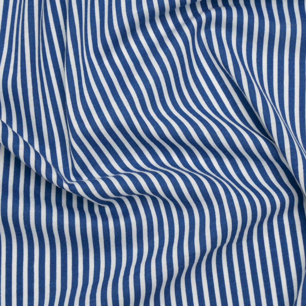 Cotton and Viscose Jersey - Cobalt Blue and White Candy Stripes - Deadstock Cotton and Viscose Jersey - Cobalt Blue and White Candy Stripes - Deadstock