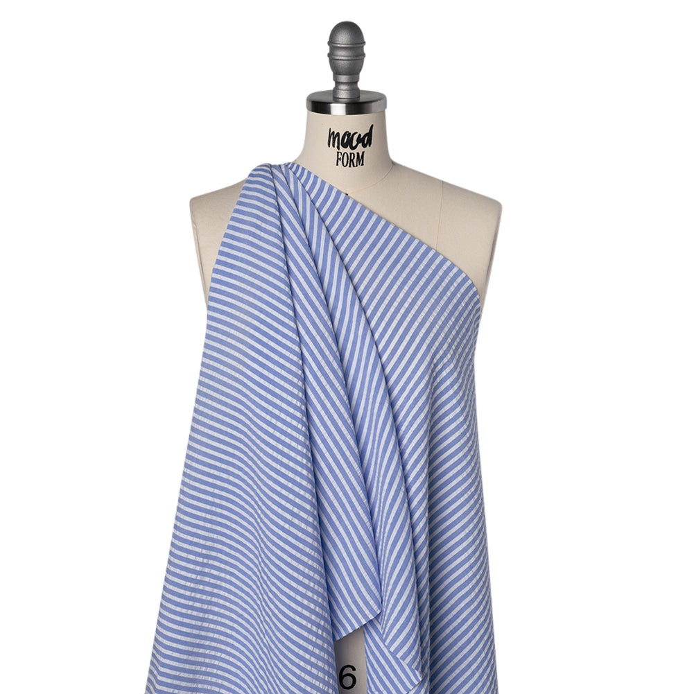 Rayon Seersucker - Light Blue and White Stripes - Deadstock Rayon Seersucker - Light Blue and White Stripes - Deadstock