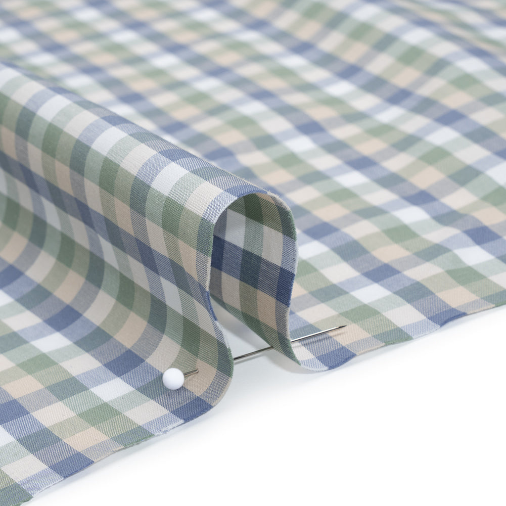 Cotton Shirting - Balsam Green, Muted Blue and Beige Plaid - Deadstock Cotton Shirting - Balsam Green, Muted Blue and Beige Plaid - Deadstock