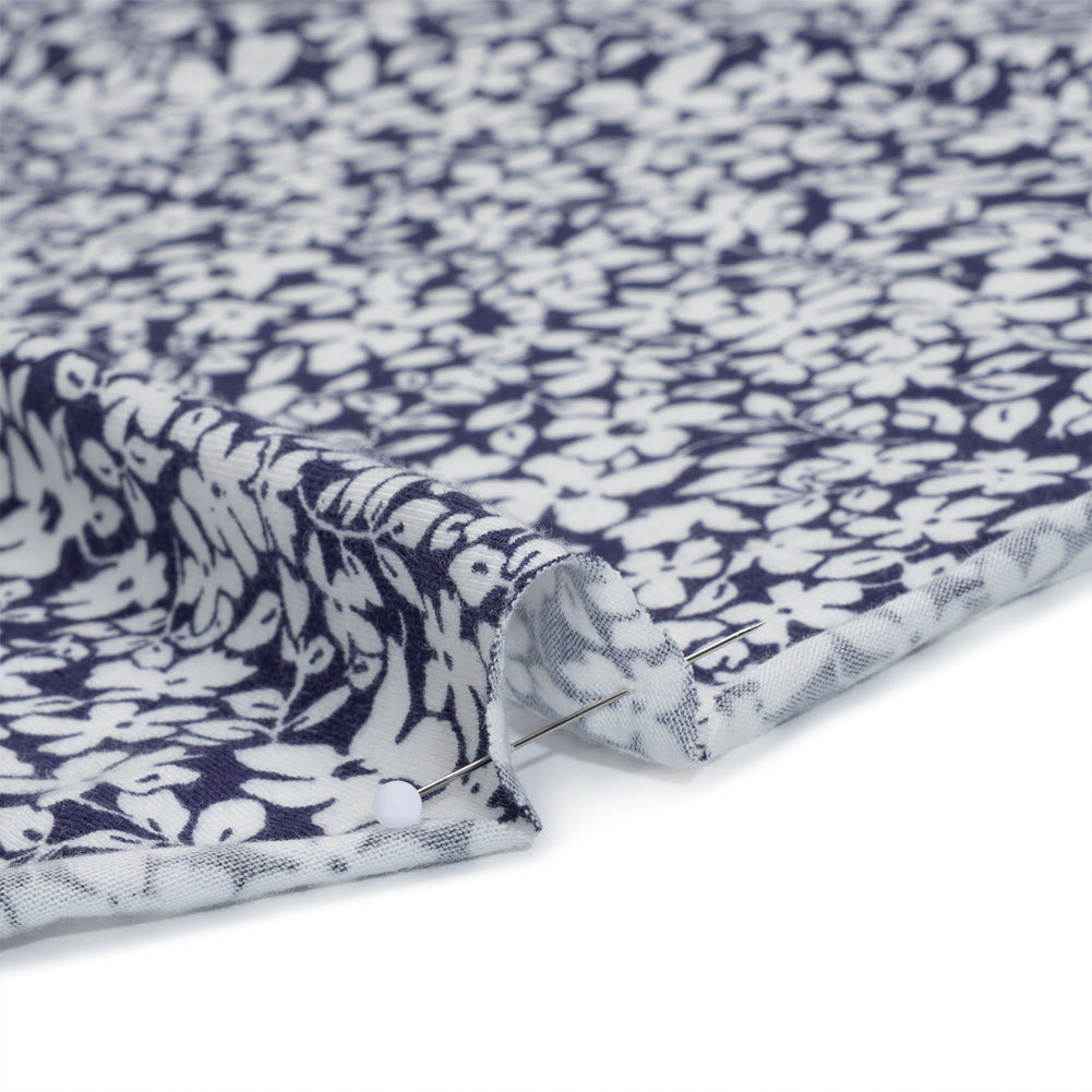Cotton and Viscose Jersey - Navy Blue and White All Over Floral - Deadstock Cotton and Viscose Jersey - Navy Blue and White All Over Floral - Deadstock