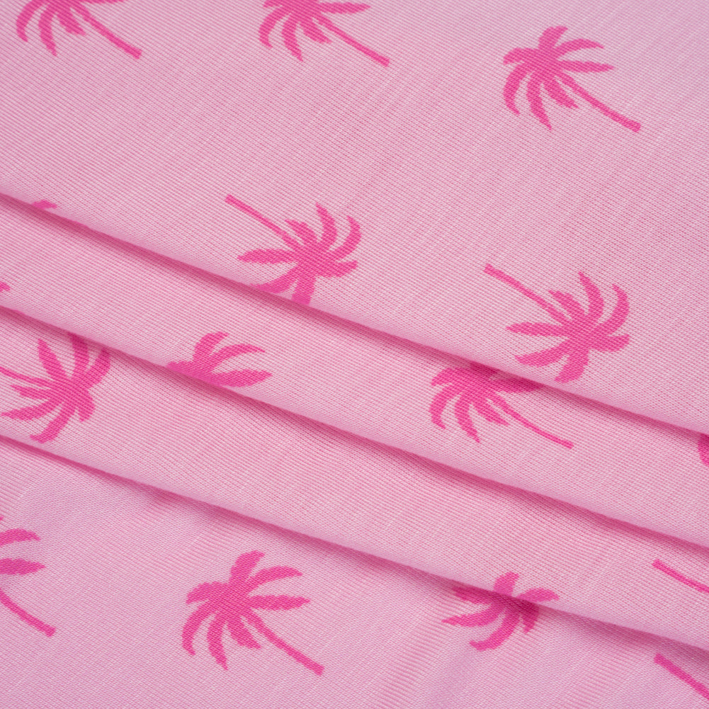 Stretch Rayon Jersey - Pink Tonal Palm Trees - Deadstock Stretch Rayon Jersey - Pink Tonal Palm Trees - Deadstock