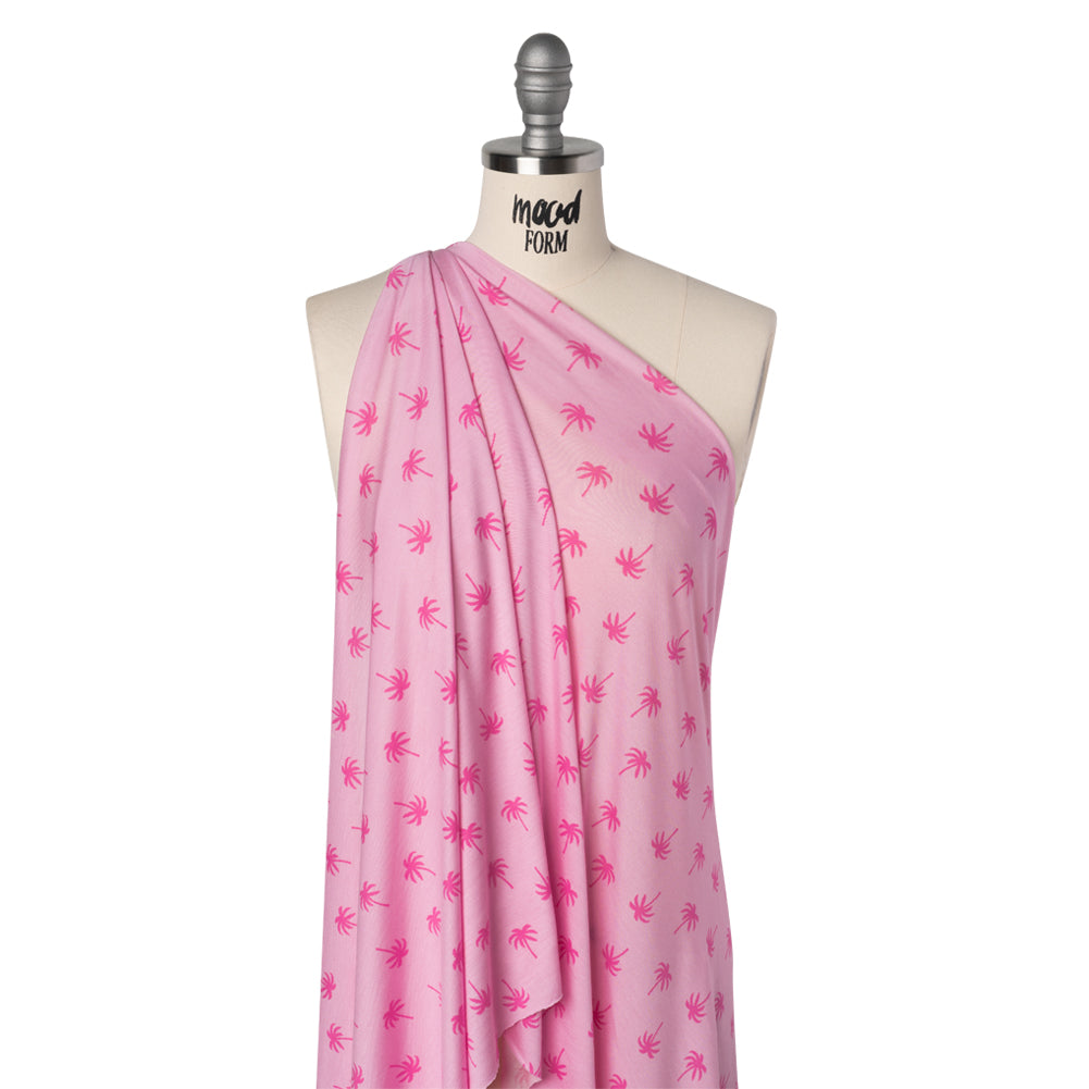 Stretch Rayon Jersey - Pink Tonal Palm Trees - Deadstock Stretch Rayon Jersey - Pink Tonal Palm Trees - Deadstock