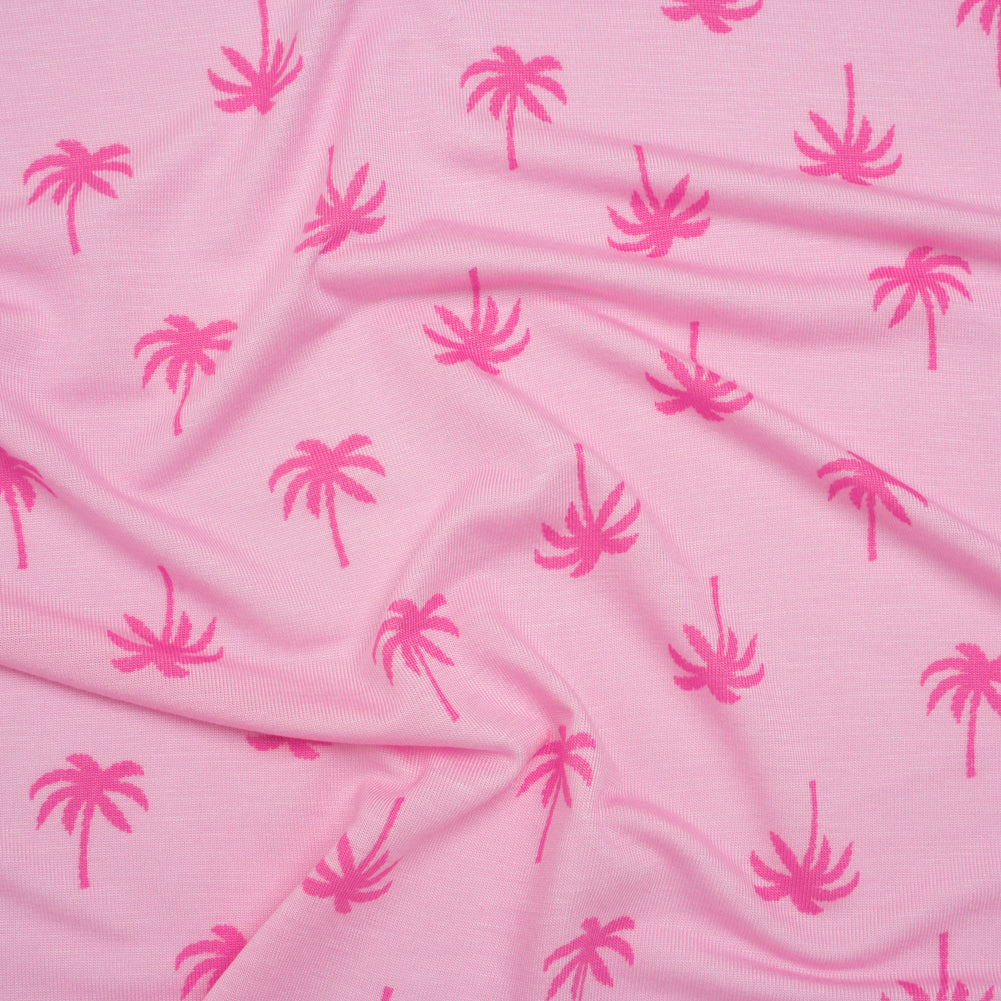 Stretch Rayon Jersey - Pink Tonal Palm Trees - Deadstock Stretch Rayon Jersey - Pink Tonal Palm Trees - Deadstock
