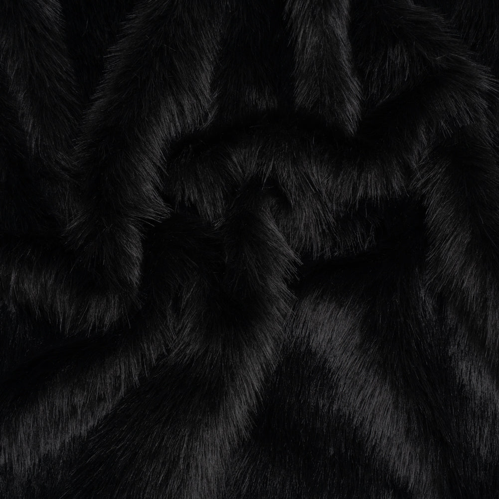 Long Pile Recycled Polyester Faux Fur - Black Long Pile Recycled Polyester Faux Fur - Black