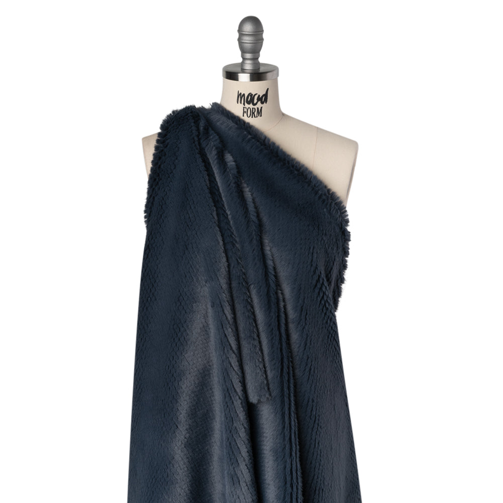 Medium Pile Recycled Polyester Faux Fur - Dark Teal Diamonds Texture Medium Pile Recycled Polyester Faux Fur - Dark Teal Diamonds Texture