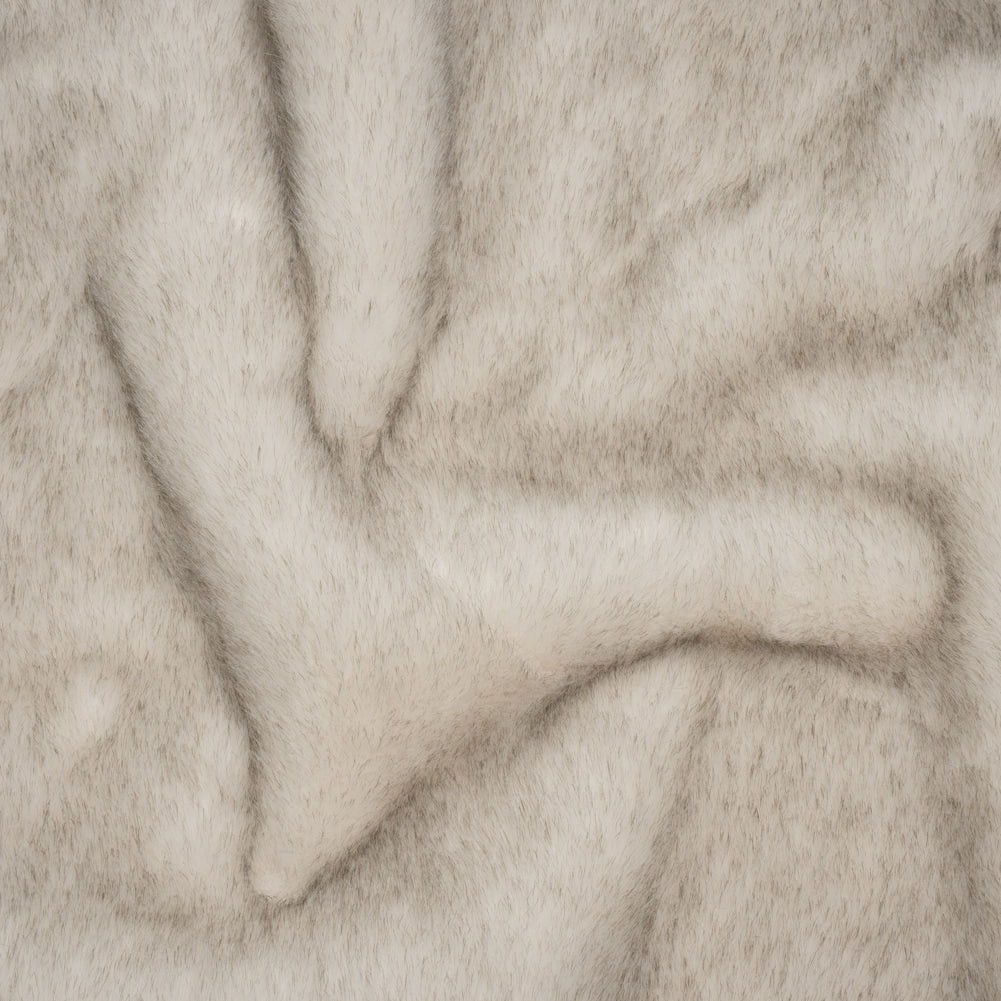 Plush Two-Tone Short Pile Recycled Polyester Faux Fur - Ivory with Black Tips Plush Two-Tone Short Pile Recycled Polyester Faux Fur - Ivory with Black Tips
