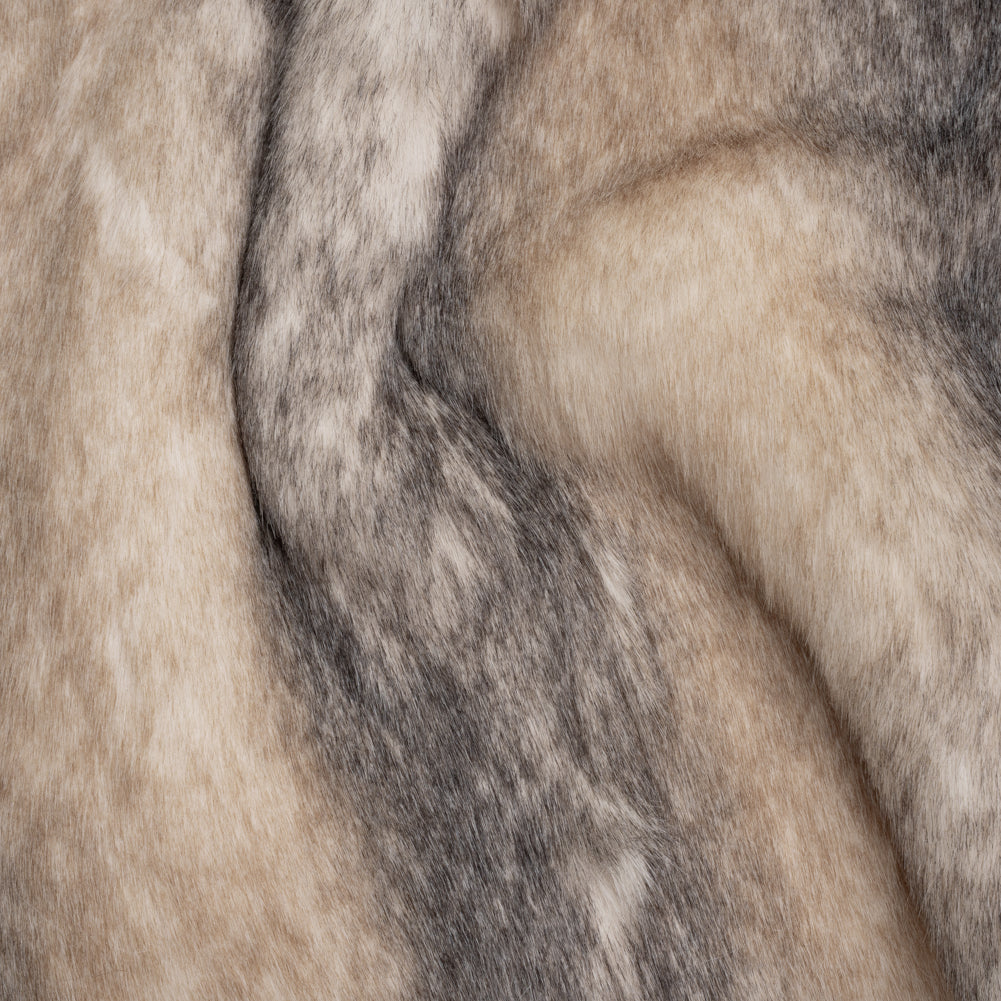 Plush Three-Tone Long Pile Recycled Polyester Faux Fur - Ivory, Tan and Charcoal Soft Stripes Plush Three-Tone Long Pile Recycled Polyester Faux Fur - Ivory, Tan and Charcoal Soft Stripes