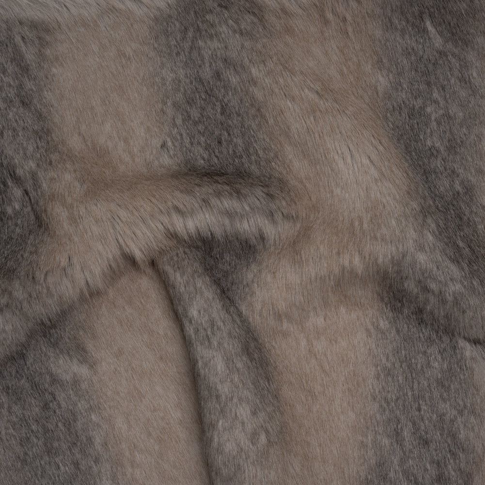 Plush Three-Tone Long Pile Recycled Polyester Faux Fur - Gray, Tan and Charcoal Soft Stripes Plush Three-Tone Long Pile Recycled Polyester Faux Fur - Gray, Tan and Charcoal Soft Stripes