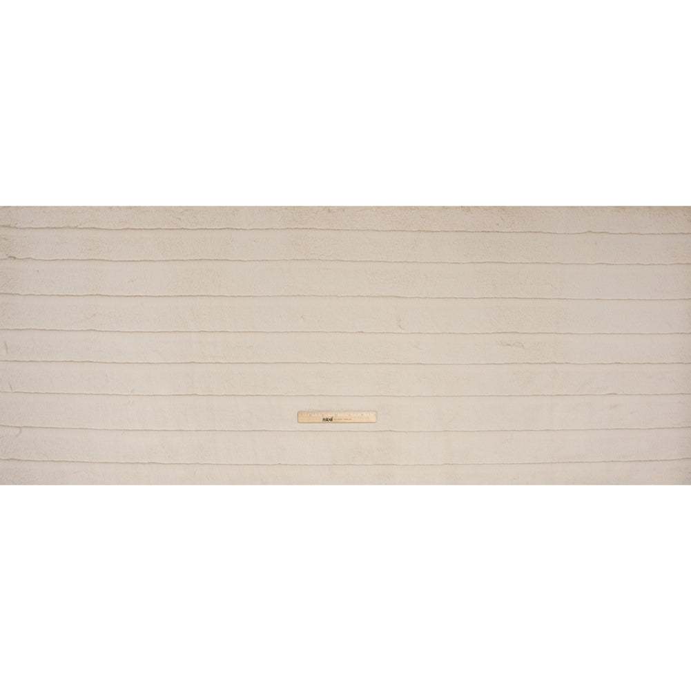 Plush Medium Pile Recycled Polyester Faux Fur with Cut Stripes - Ecru Plush Medium Pile Recycled Polyester Faux Fur with Cut Stripes - Ecru