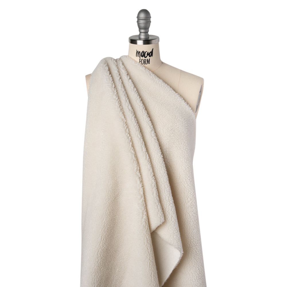 Short Pile Wool Blend Faux Shearling - Off White Drape Short Pile Wool Blend Faux Shearling - Off White Drape