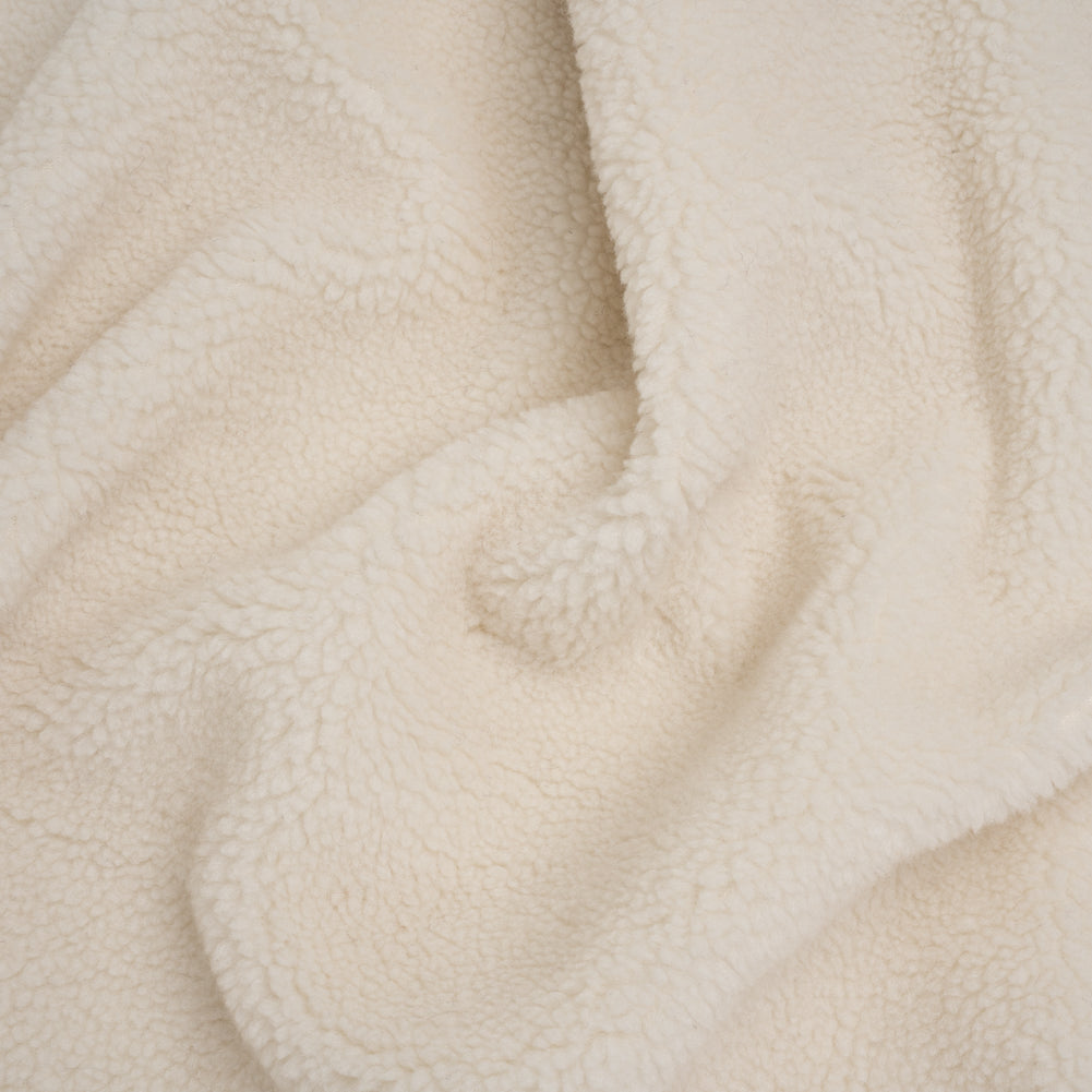 Short Pile Wool Blend Faux Shearling - Off White Short Pile Wool Blend Faux Shearling - Off White
