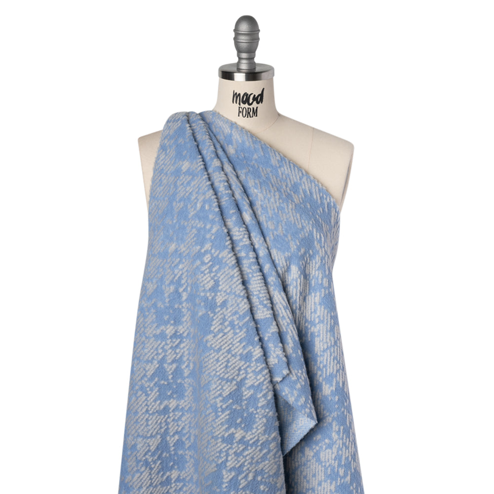 Super Short Pile Patterned Faux Fur - Sky Blue and White Geometric Super Short Pile Patterned Faux Fur - Sky Blue and White Geometric