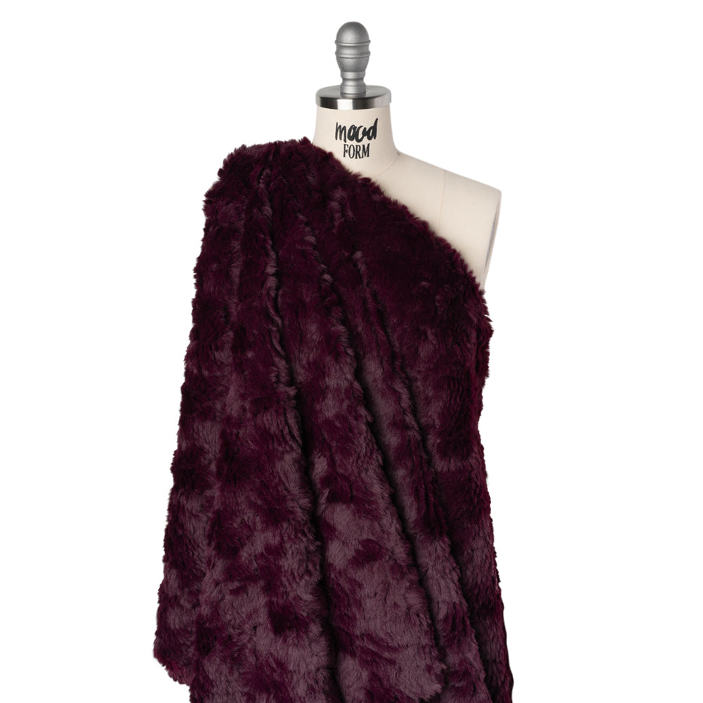 Textured Medium Pile Recycled Polyester Faux Fur - Port Wine Red Textured Medium Pile Recycled Polyester Faux Fur - Port Wine Red