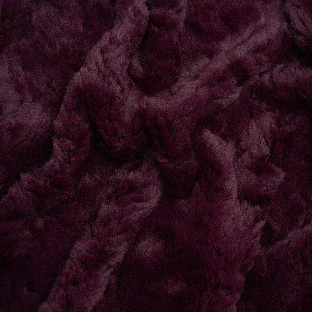 Textured Medium Pile Recycled Polyester Faux Fur - Port Wine Red Textured Medium Pile Recycled Polyester Faux Fur - Port Wine Red