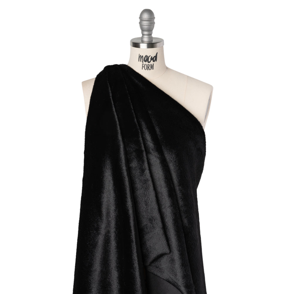 Plush Short Pile Recycled Polyester Faux Fur - Black - Drape Plush Short Pile Recycled Polyester Faux Fur - Black - Drape